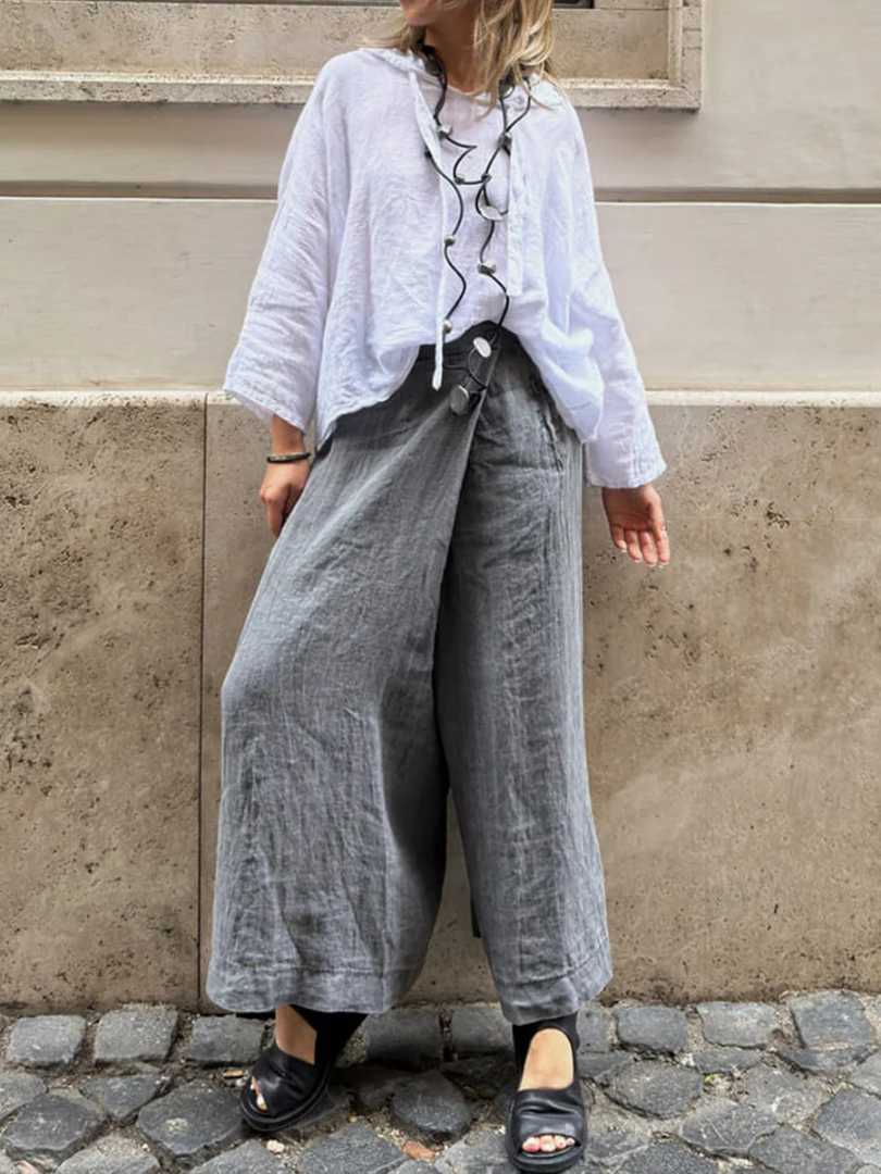 Agathe – Pantalon large et élégant en coton et lin