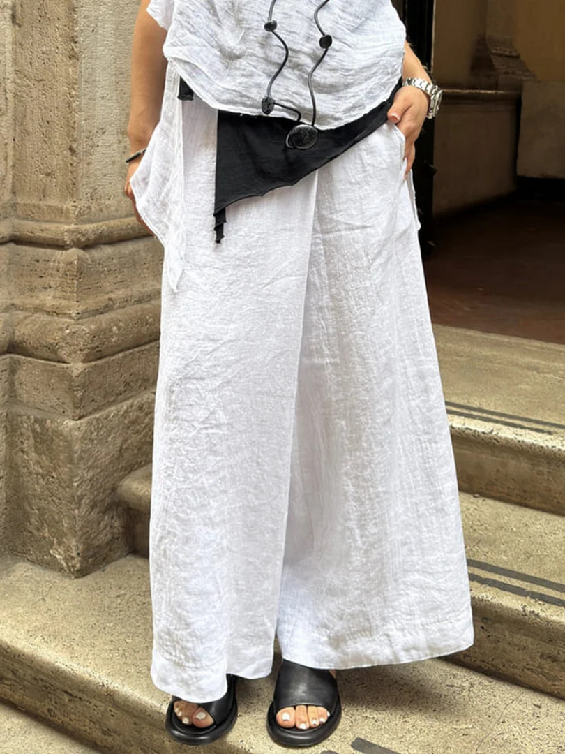 Agathe – Pantalon large et élégant en coton et lin