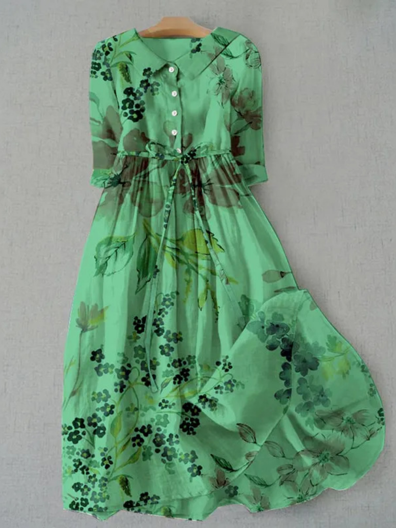 Clarisse – robe verte fleurs d’ombre