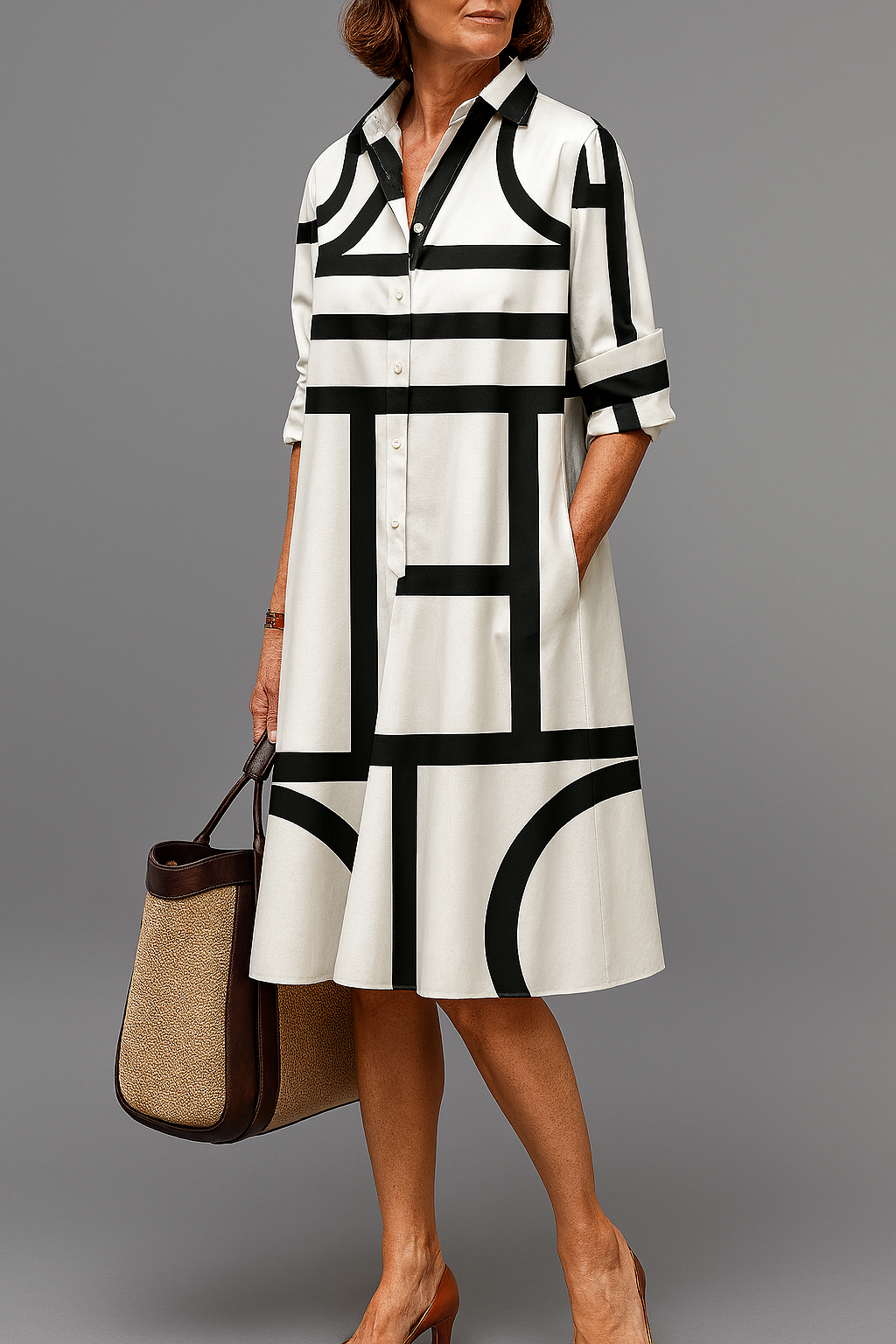 Clémence – Robe chemise motifs graphiques